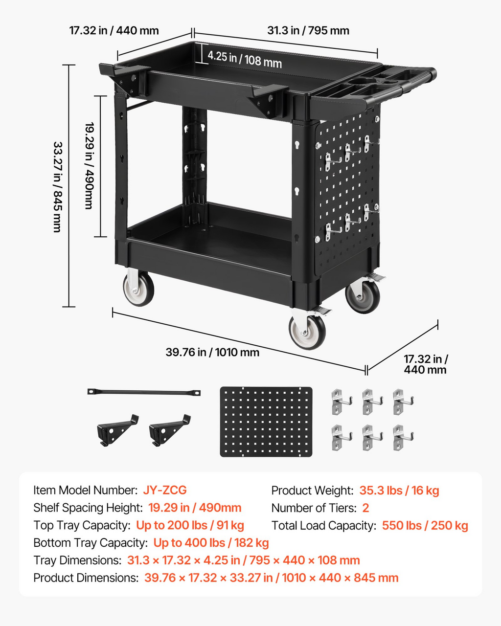 Carro utilitario, capacidad de 250 kg DXFSSYTCDX | VEVOR