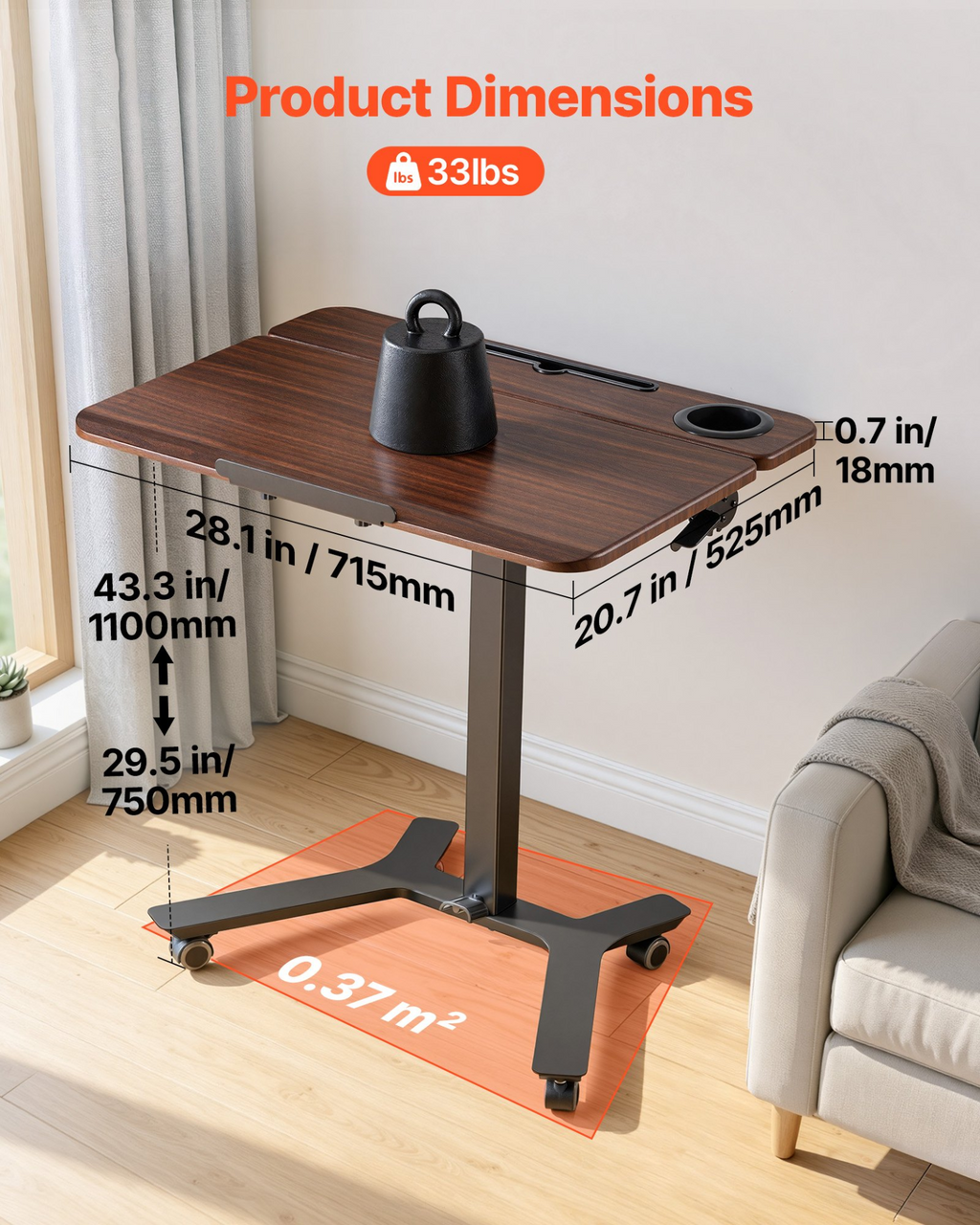 Miniatura del producto Escritorio de pie, 52,4 cm | VEVOR