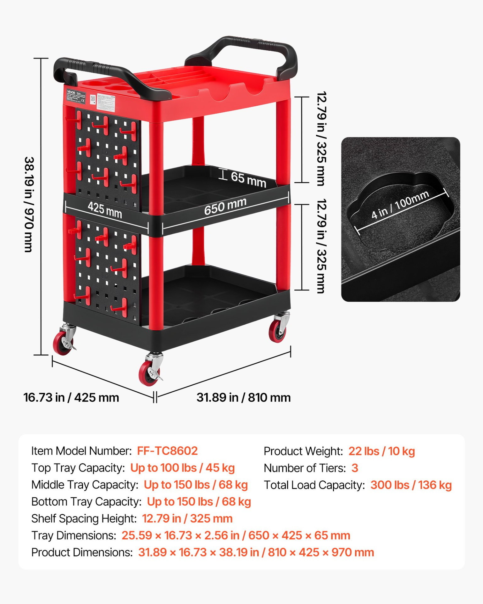 Carro utilitario, capacidad de 136 kg (300 lbs) SXFSSYTCBK | VEVOR