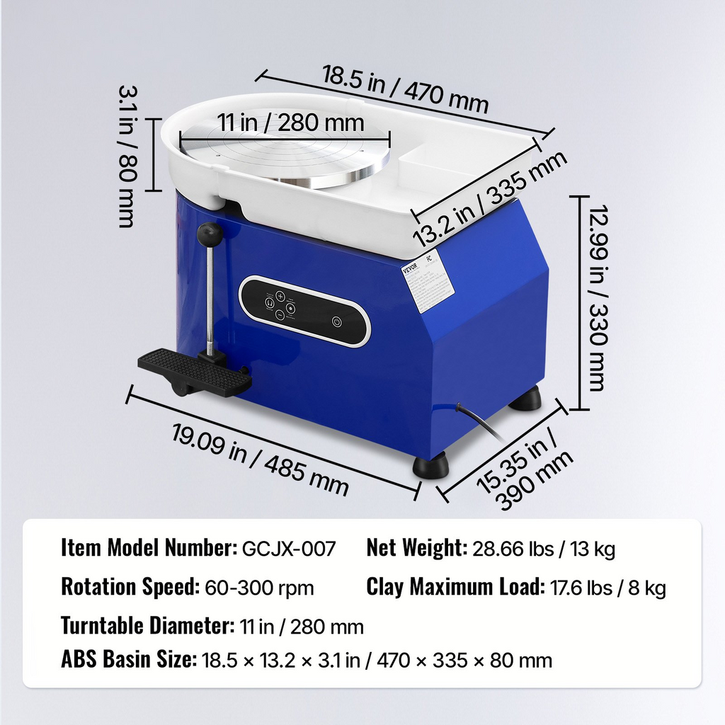 Torno de alfarería, 450 W, 28 cm (11 pulgadas) | VEVOR