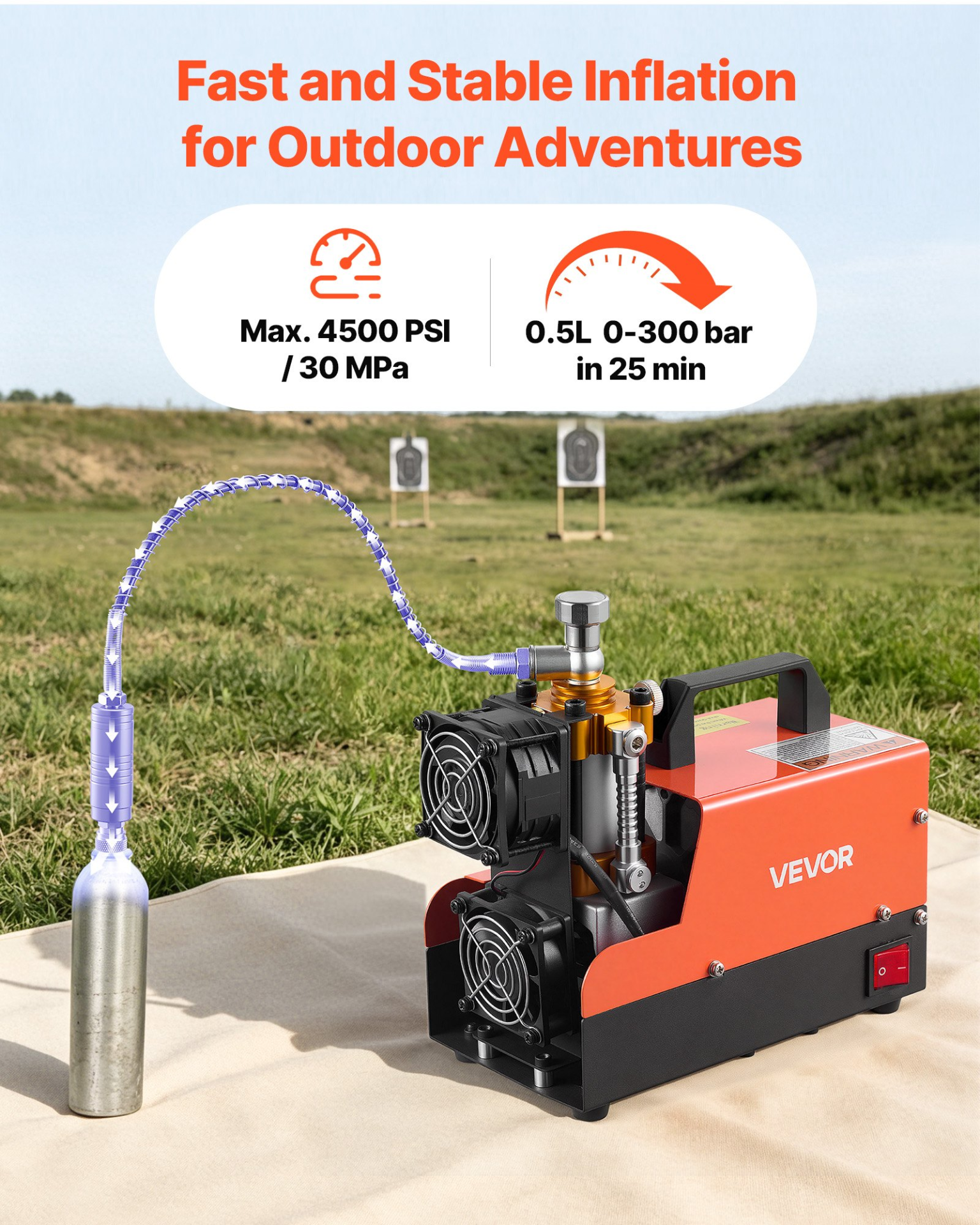 Compresor de aire PCP 4500PSI, 250W DC12V/AC120V | VEVOR
