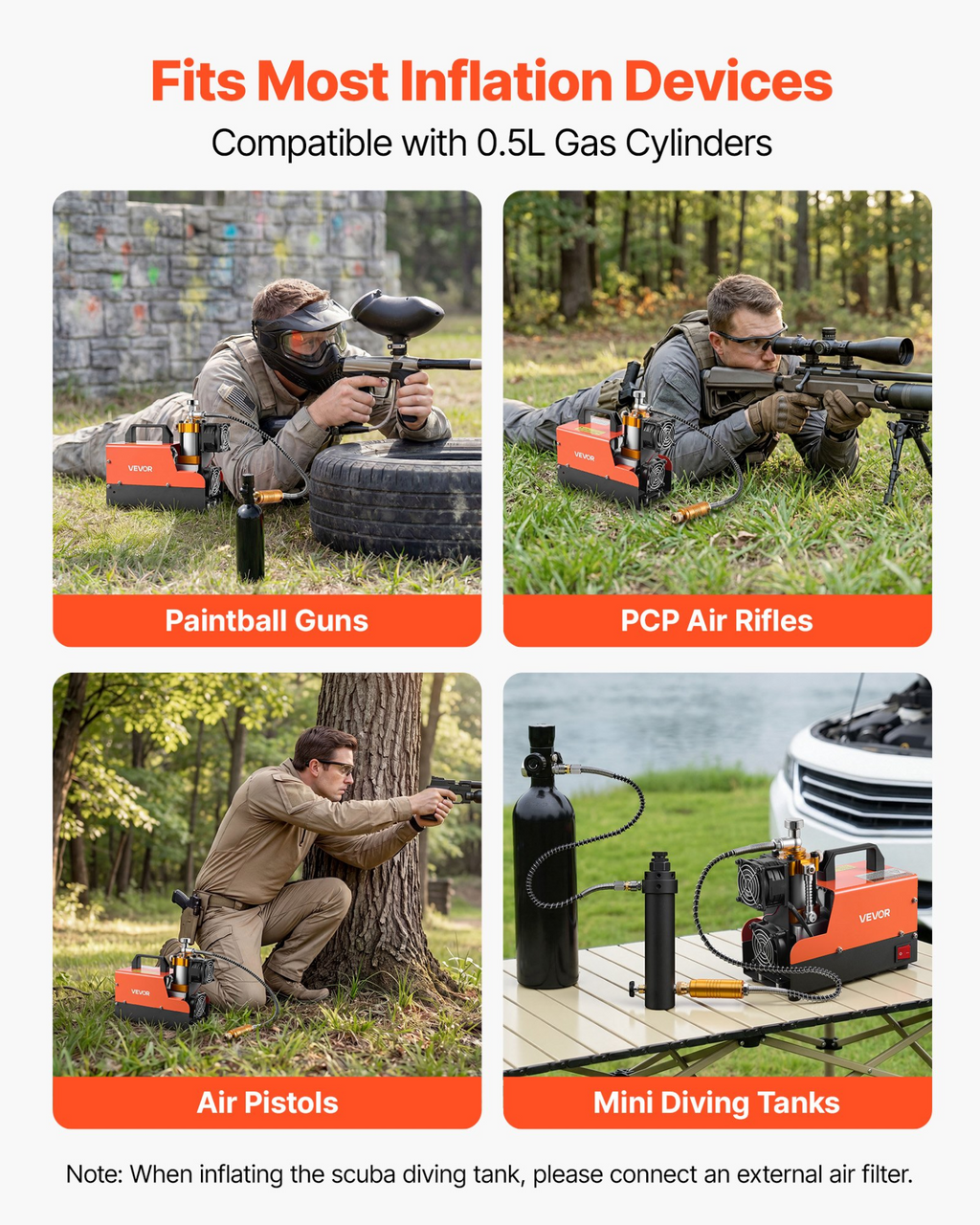Compresor de aire PCP 4500PSI, 250W DC12V/AC120V | VEVOR