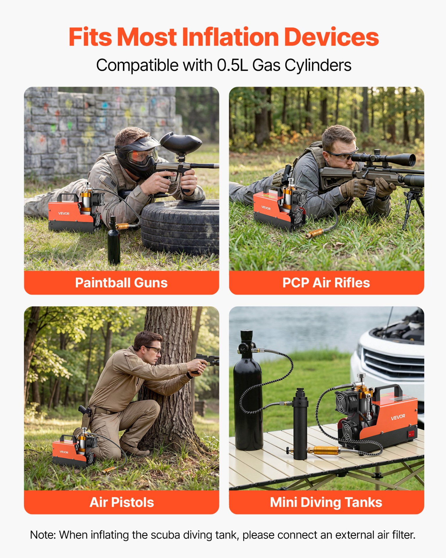 Compresor de aire PCP 4500PSI, 250W DC12V/AC120V | VEVOR