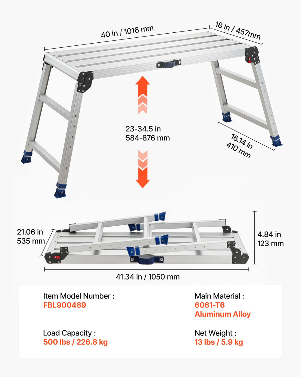 Plataforma de trabajo plegable, 23 a | VEVOR