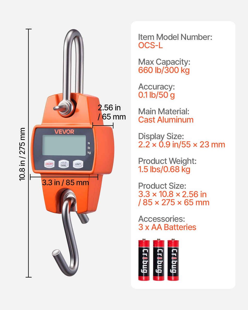 Balanza digital para grúa, 300 kg | VEVOR