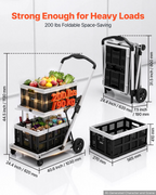 Carrito de compras plegable con ruedas, capacidad de 90 kg