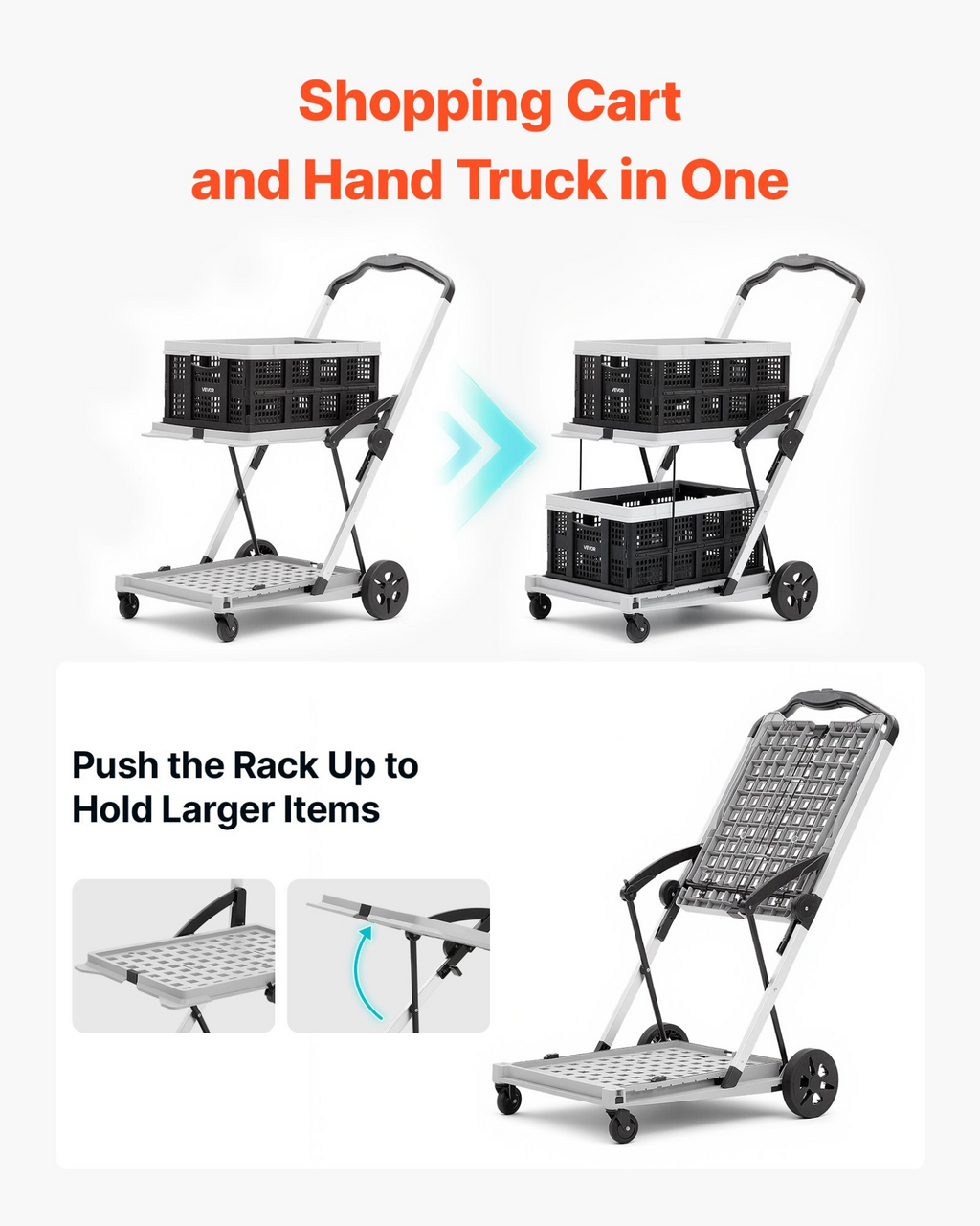 Carrito de compras plegable con ruedas, capacidad de 90 kg