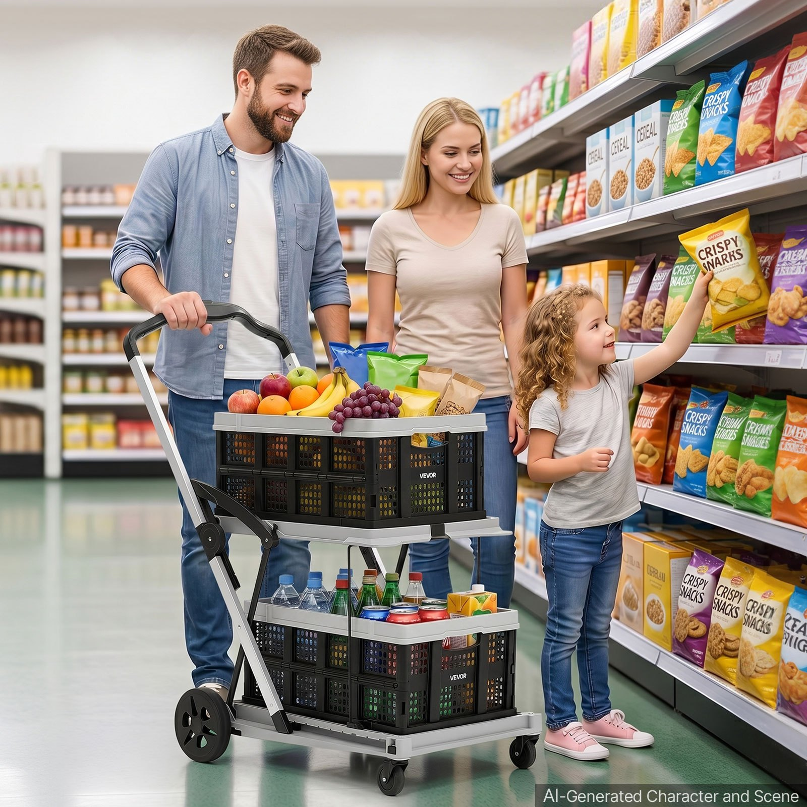 Carrito de compras plegable con ruedas, capacidad de 90 kg