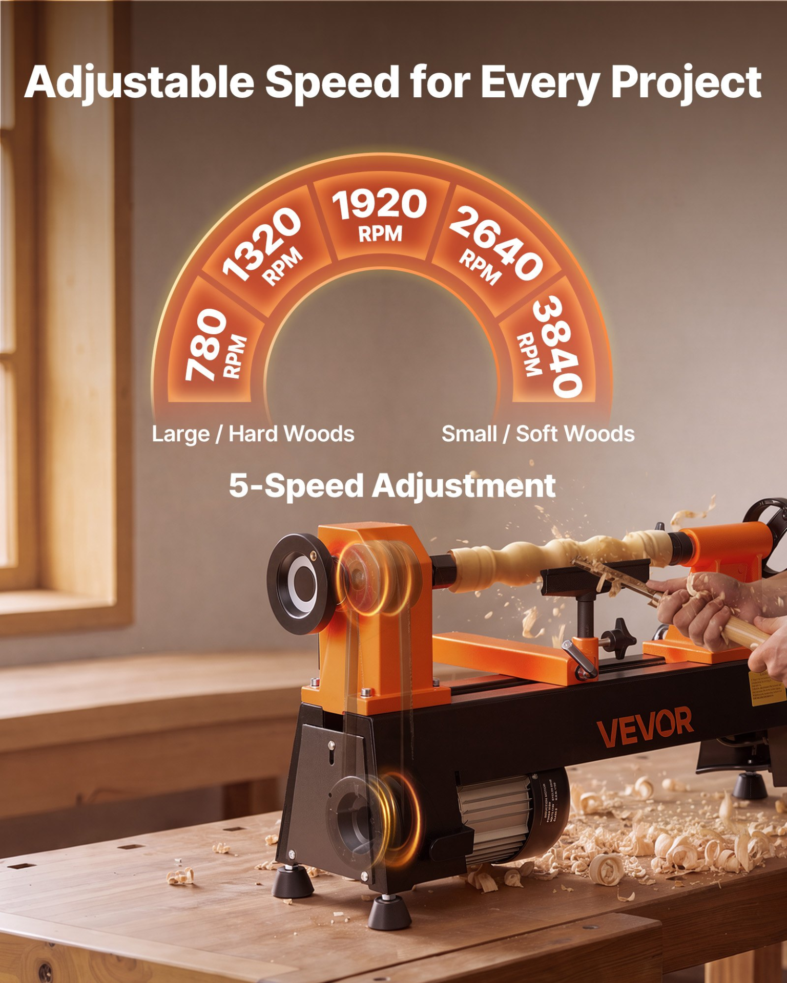 Torno para madera de 1/2 HP, 10" x 18" | VEVOR