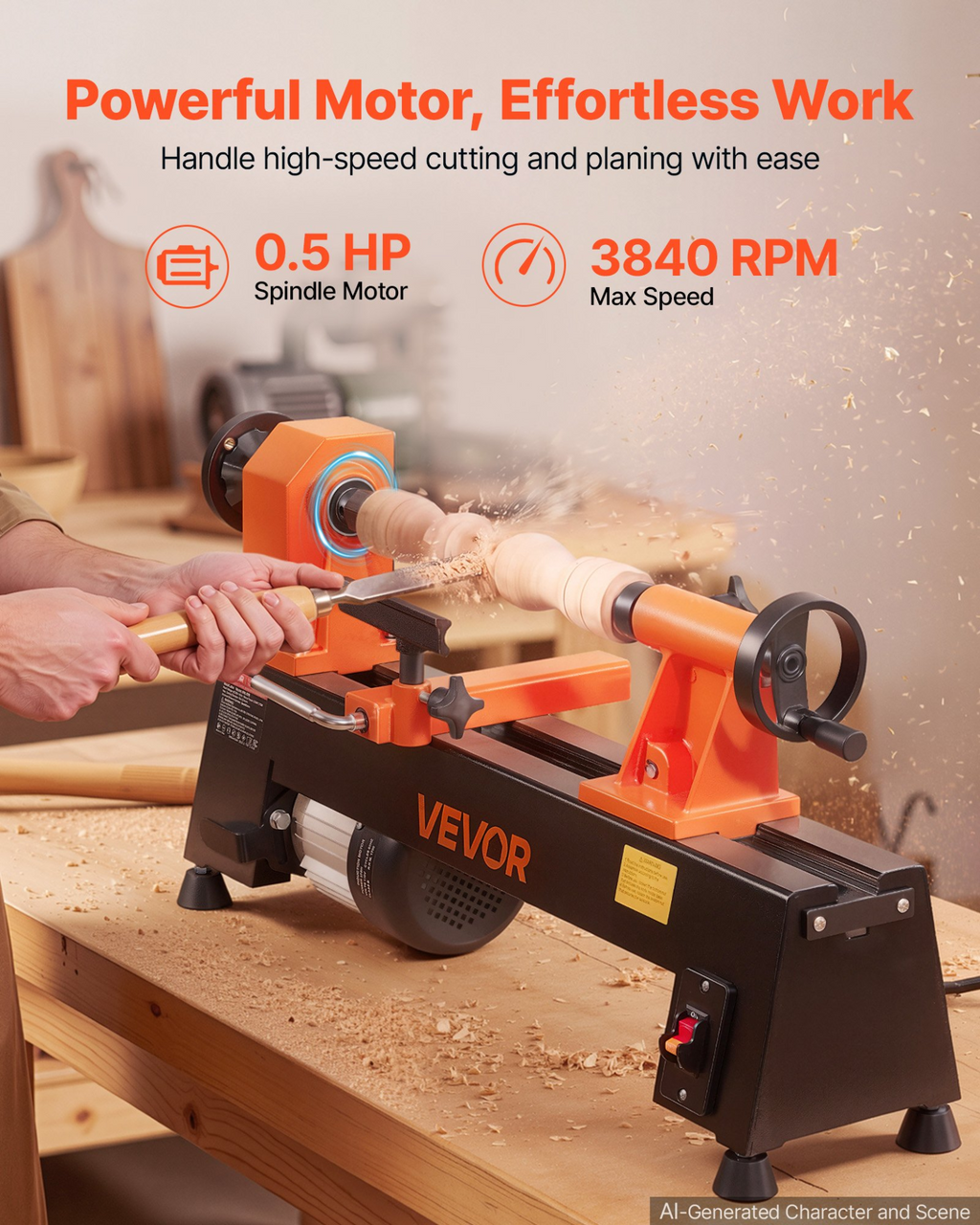 Torno para madera de 1/2 HP, 10" x 18" | VEVOR