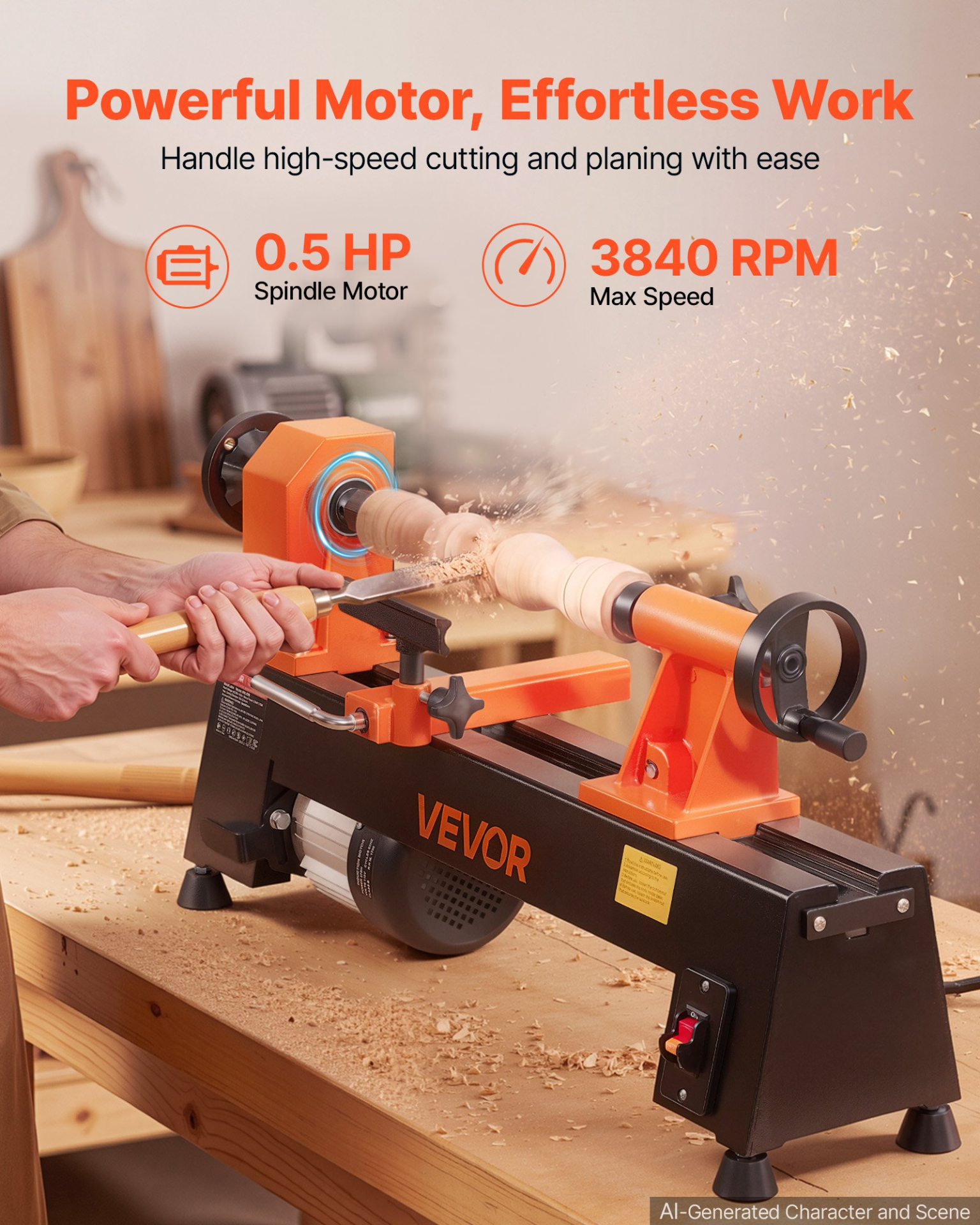Torno para madera de 1/2 HP, 10" x 18" | VEVOR