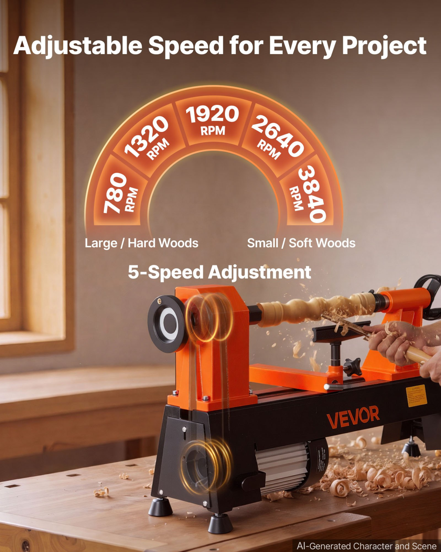 Torno para madera de 3/4 HP, 12" x 18" | VEVOR