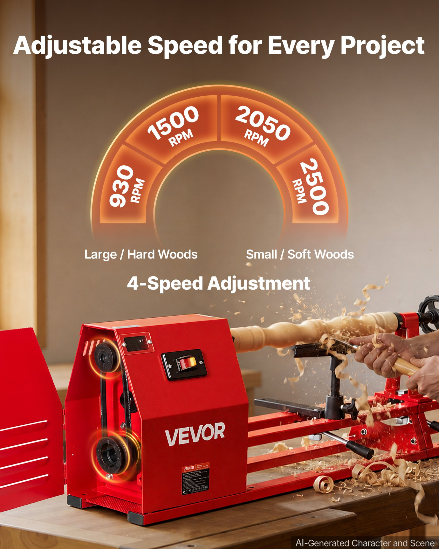 Torno para madera de 1/2 HP, 14" x 40" | VEVOR
