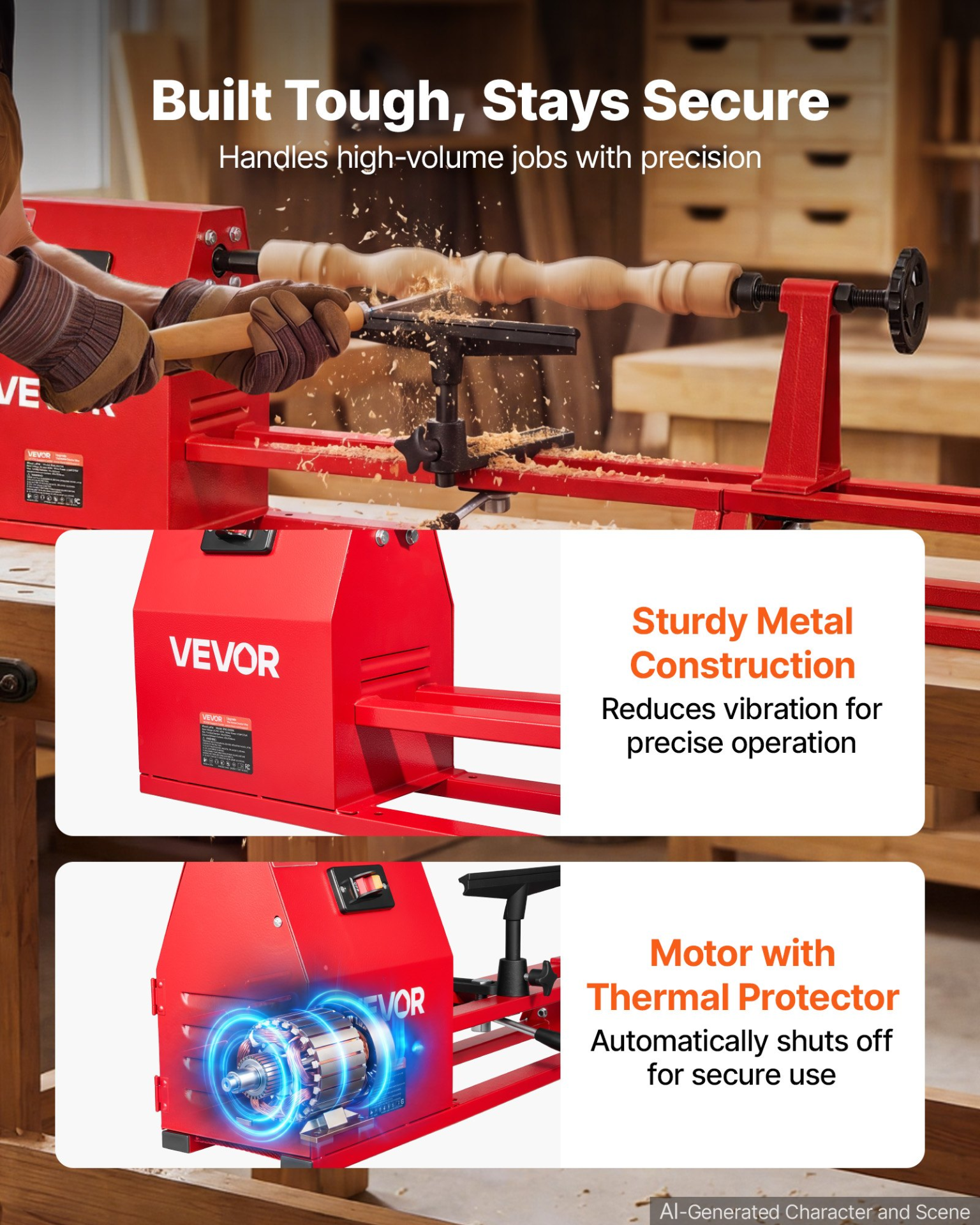 Torno para madera de 1/2 HP, 14" x 40" | VEVOR
