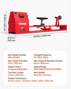 Torno para madera de 1/2 HP, 14" x 40" | VEVOR