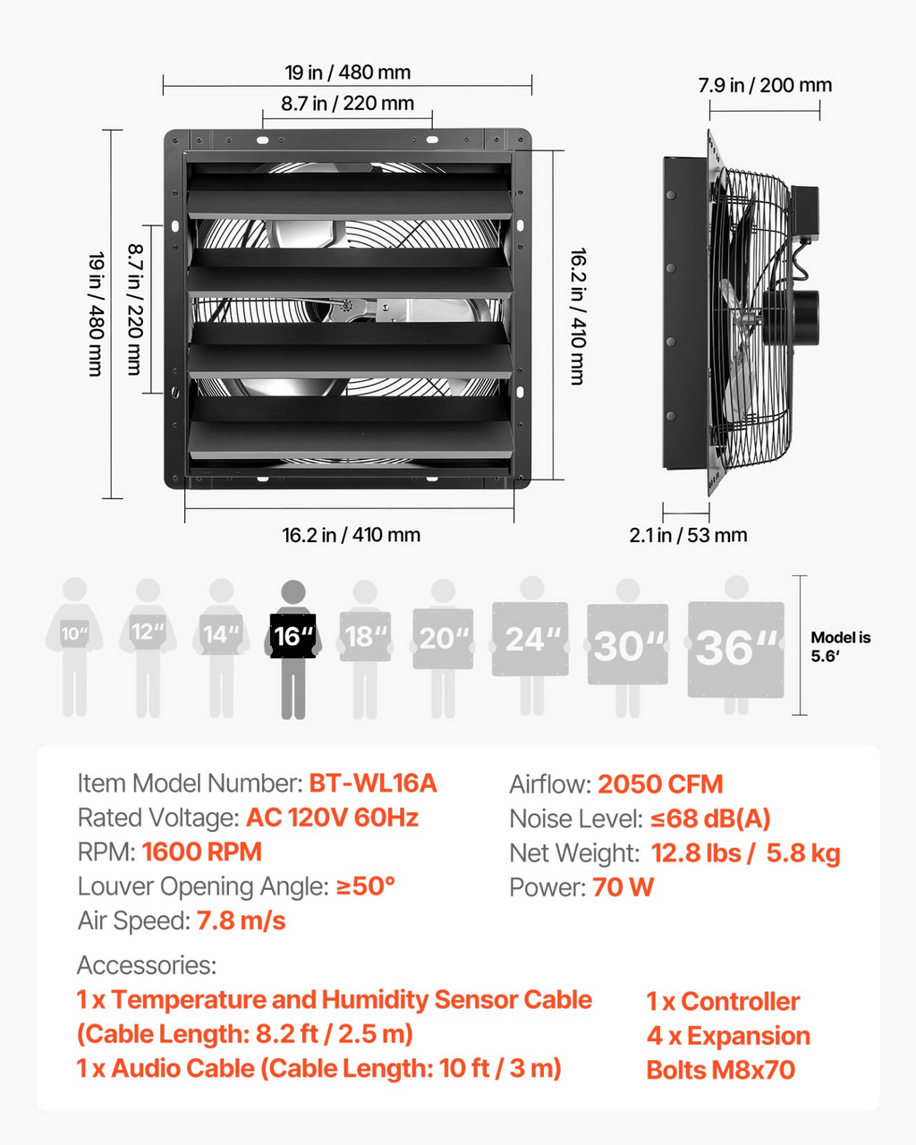 Ventilador extractor de pared de 16 pulgadas | VEVOR