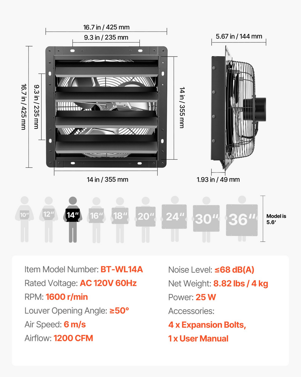 Ventilador extractor de pared de 14 pulgadas | VEVOR