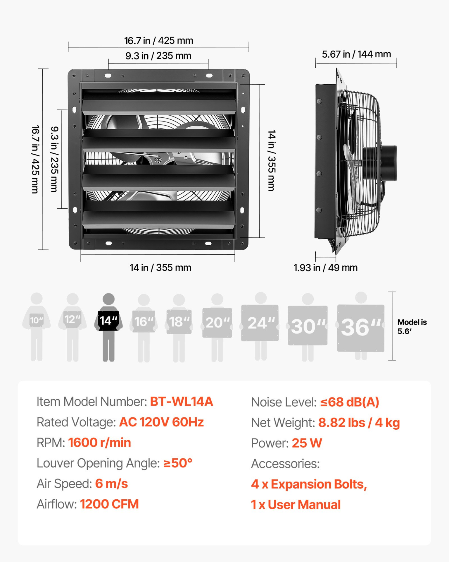 Ventilador extractor de pared de 14 pulgadas | VEVOR