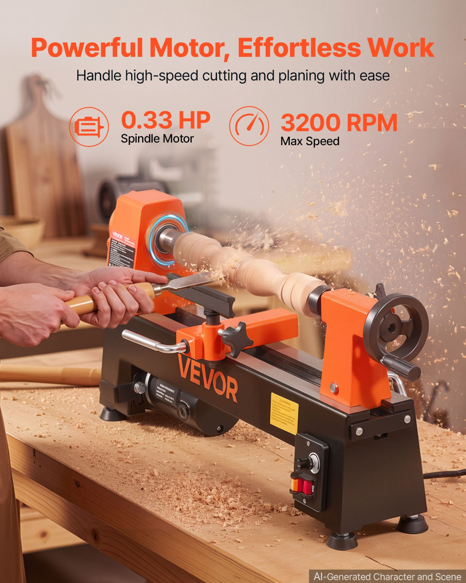 Torno para madera de 1/3 HP, 8" x 13" | VEVOR