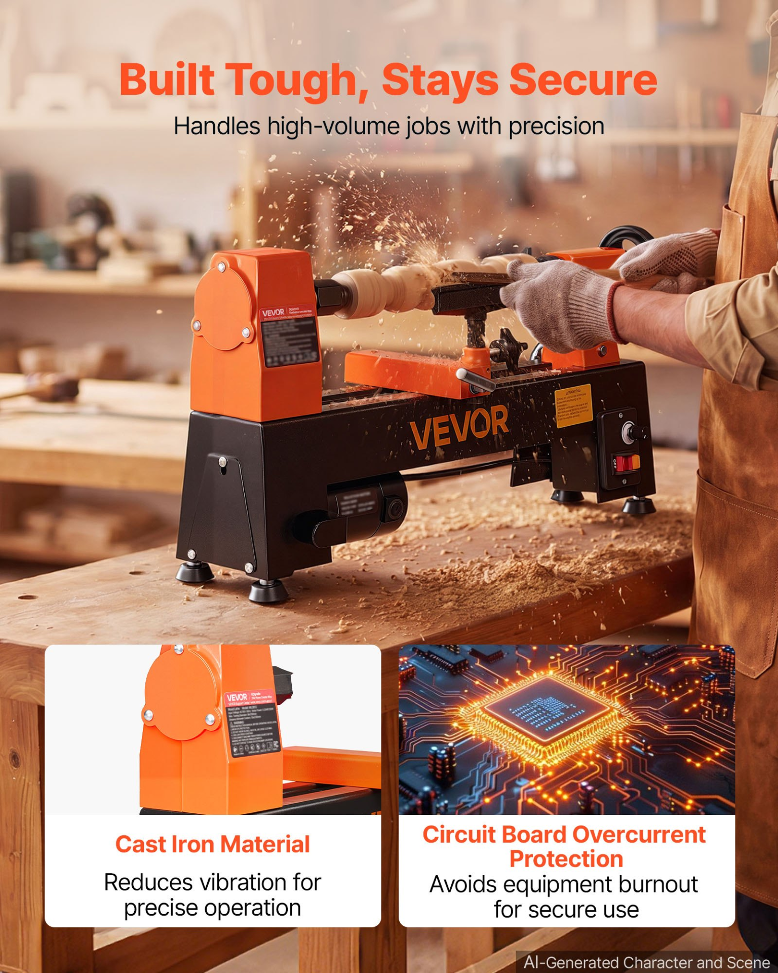 Torno para madera de 1/3 HP, 8" x 13" | VEVOR