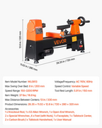 Torno para madera de 1/3 HP, 8" x 13" | VEVOR
