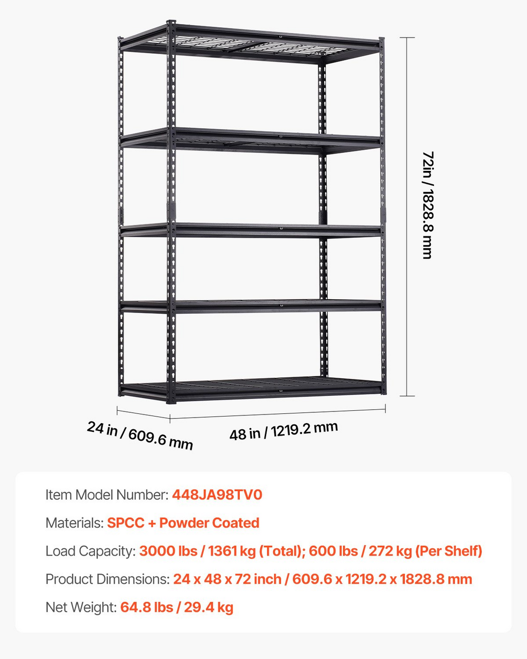 Estanterías de almacenamiento, 1360 kg, 61 cm | VEVOR