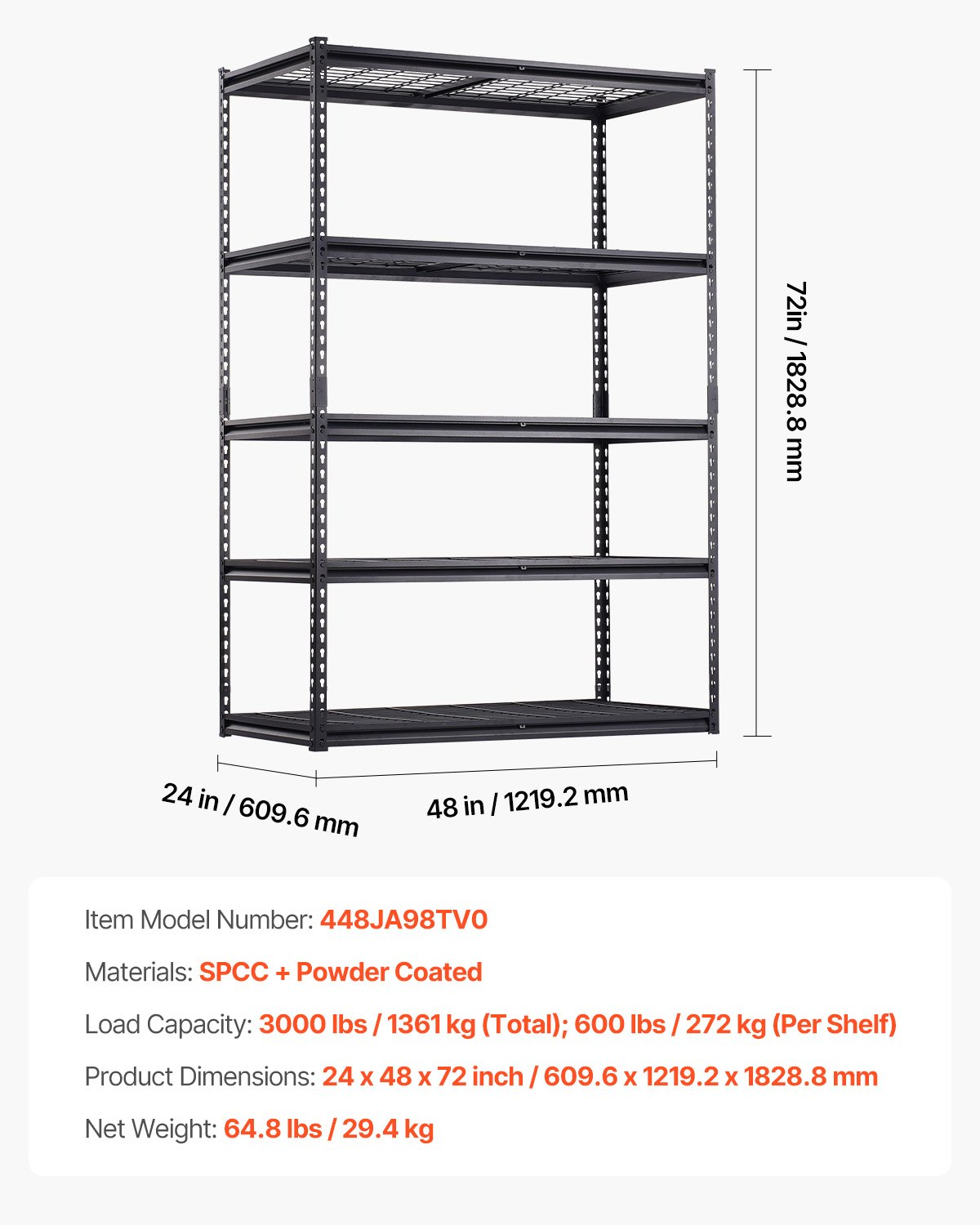Estanterías de almacenamiento, 1360 kg, 61 cm | VEVOR