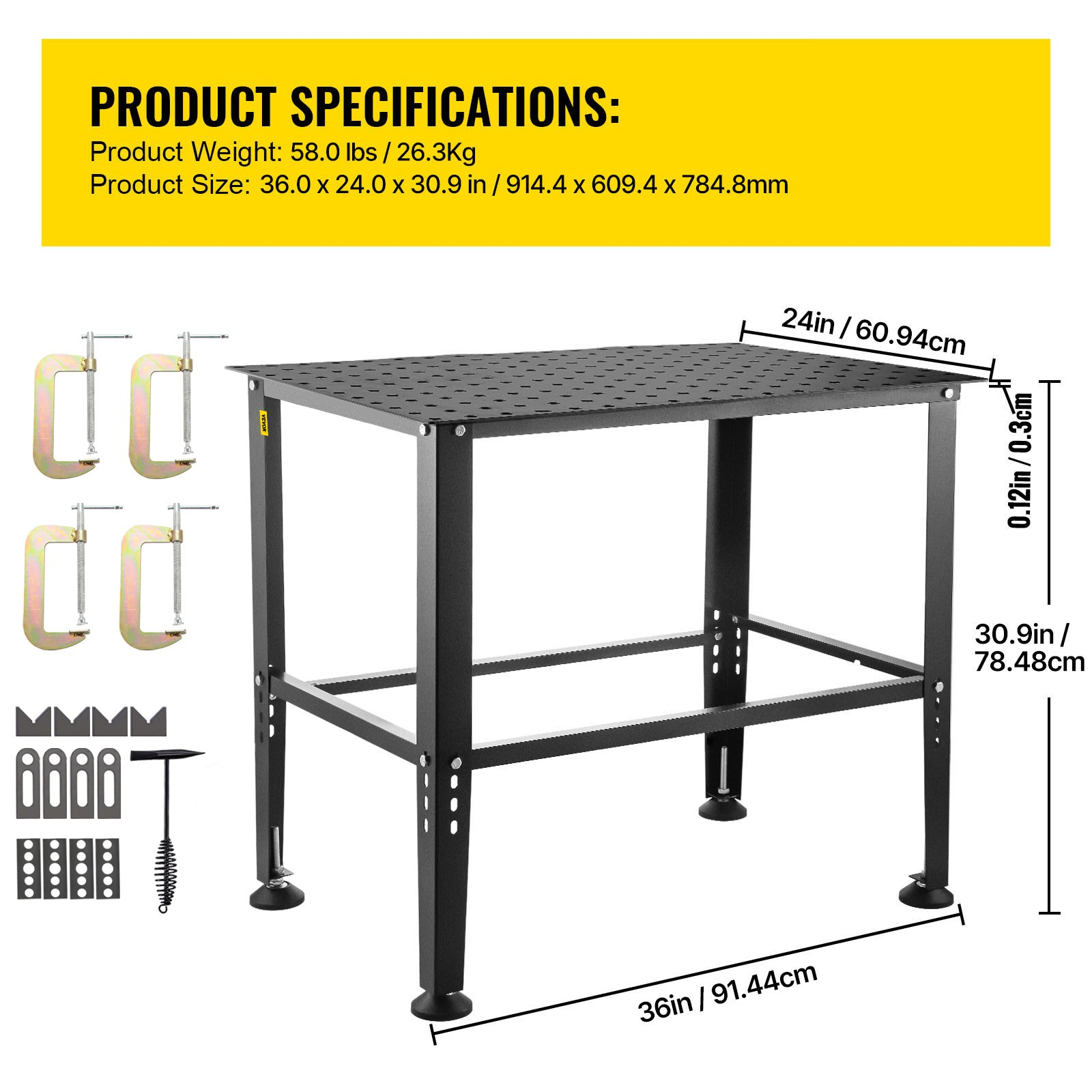 Mesa de soldadura de 36" x 24", capacidad de 800 libras | VEVOR