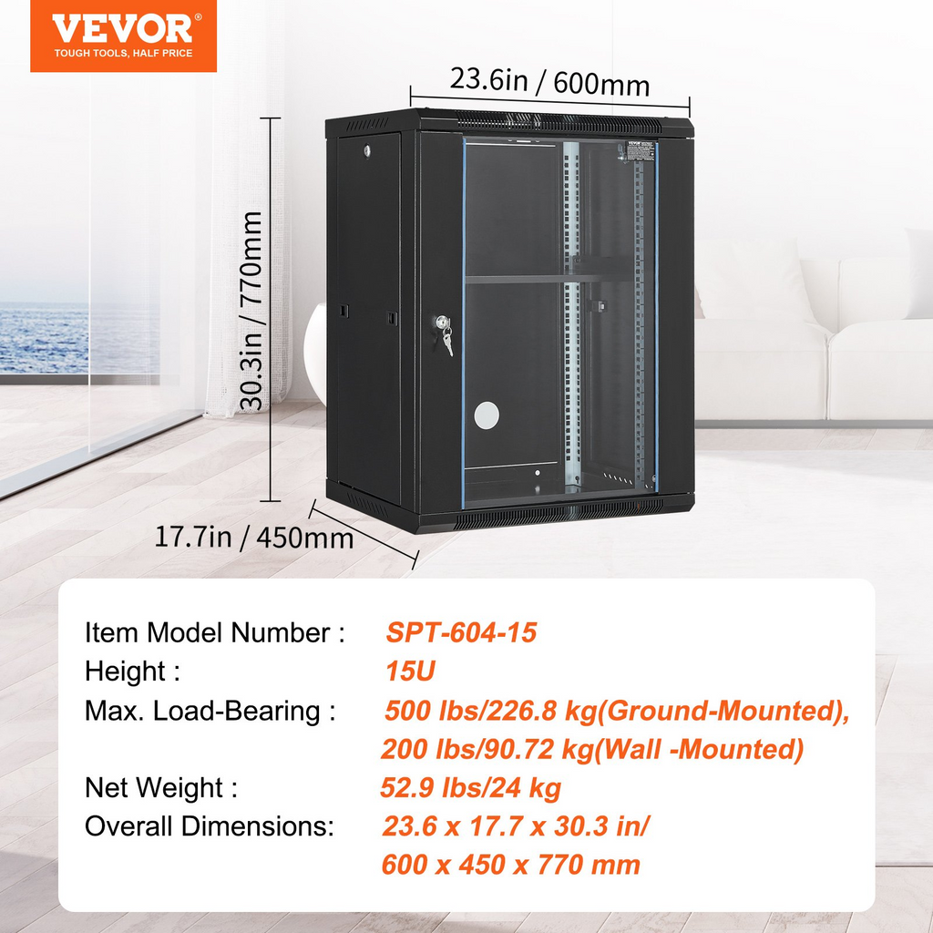 Gabinete de red de montaje en pared 15U | VEVOR