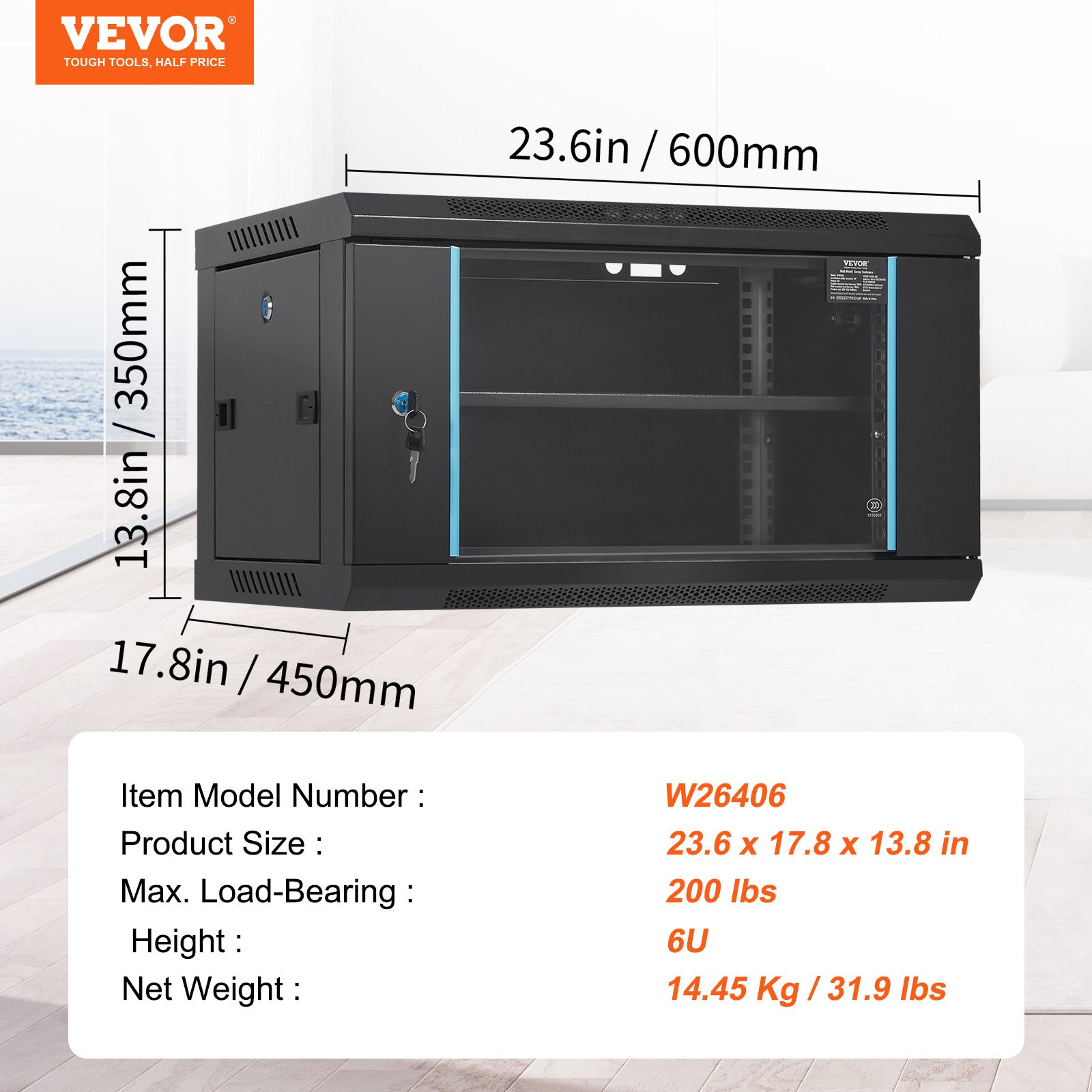 Gabinete para servidor de red 6U para montaje en pared | VEVOR