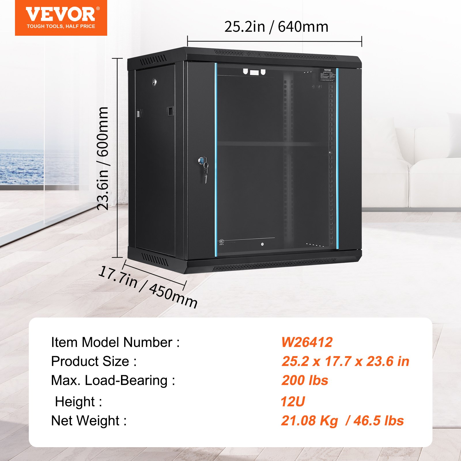 Miniatura del producto Gabinete de red para servidor 12U | VEVOR