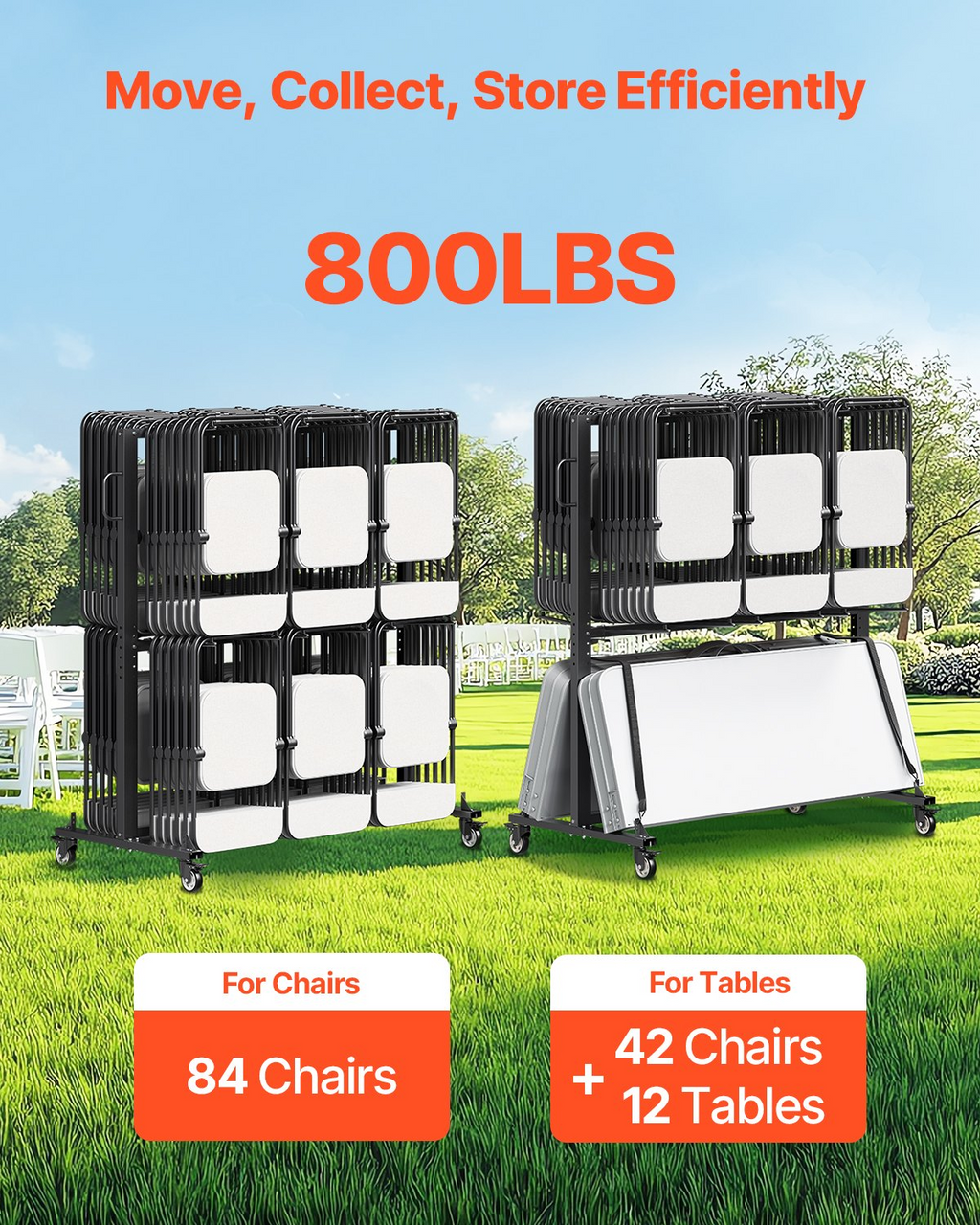 Estante plegable para sillas, capacidad de 363 kg (800 lb) | VEVOR