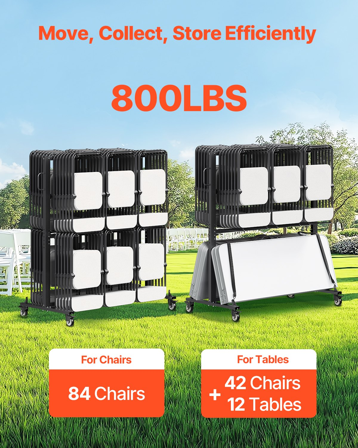 Estante plegable para sillas, capacidad de 363 kg (800 lb) | VEVOR