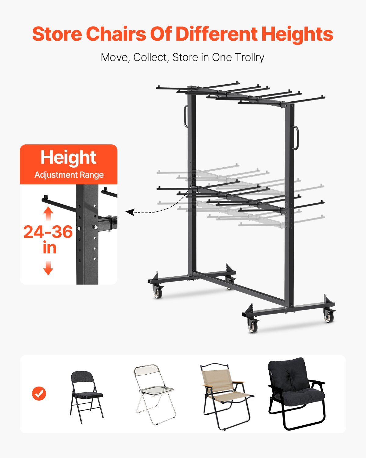 Estante plegable para sillas, capacidad de 363 kg (800 lb) | VEVOR