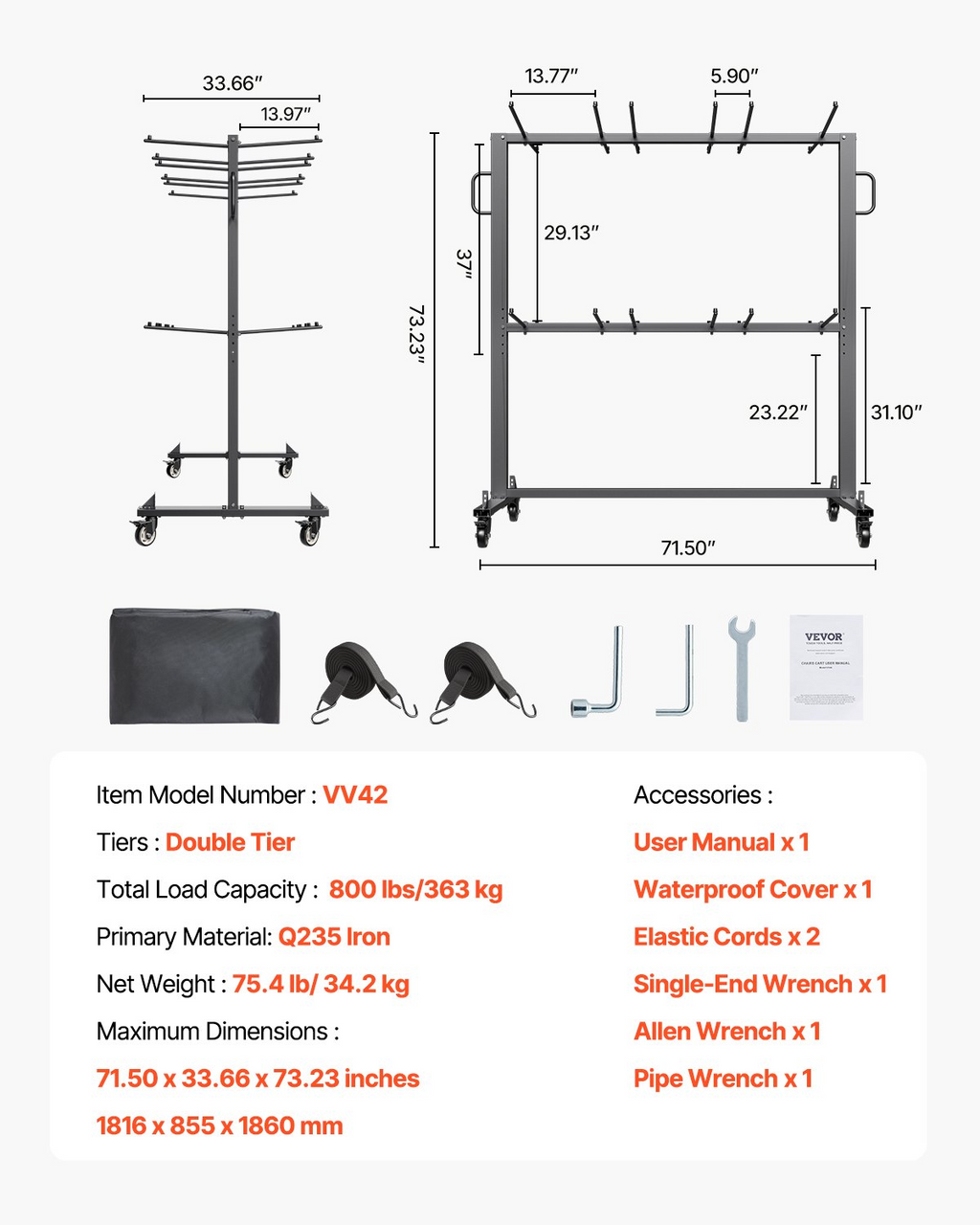 Estante plegable para sillas, capacidad de 363 kg (800 lb) | VEVOR