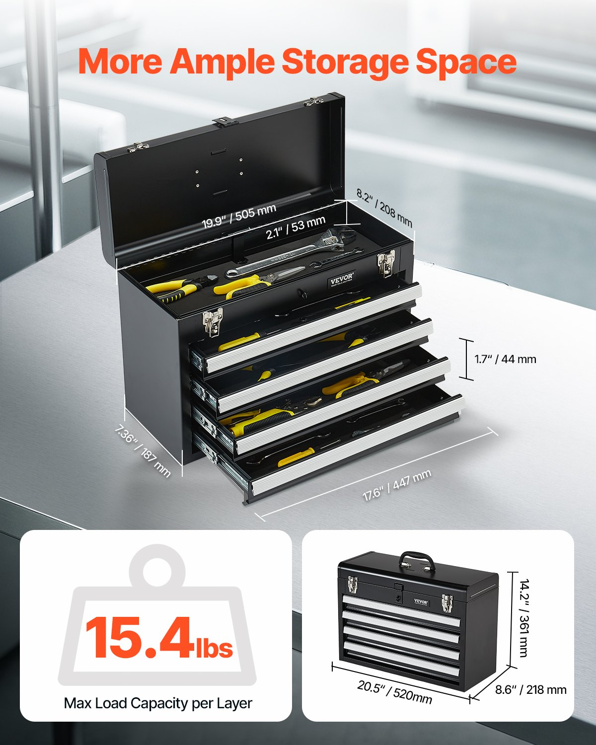 Caja de herramientas metálica, 52 cm | VEVOR