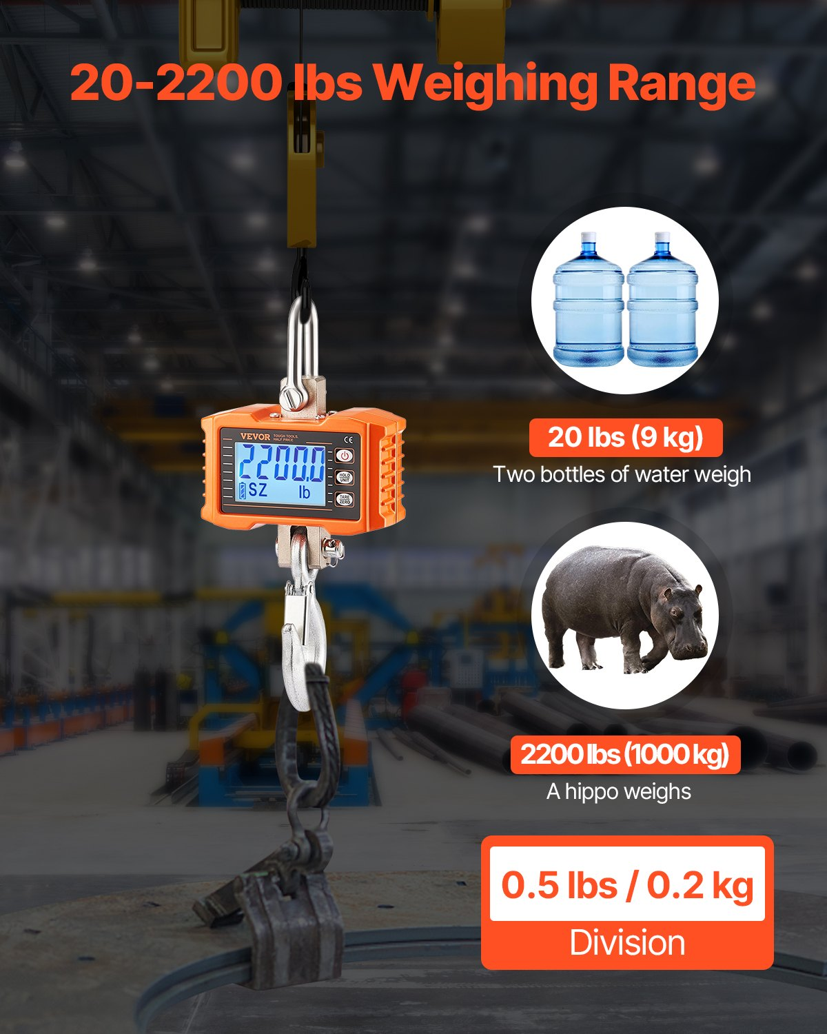 Balanza digital para grúa, 1000 kg (2200 lbs) | VEVOR