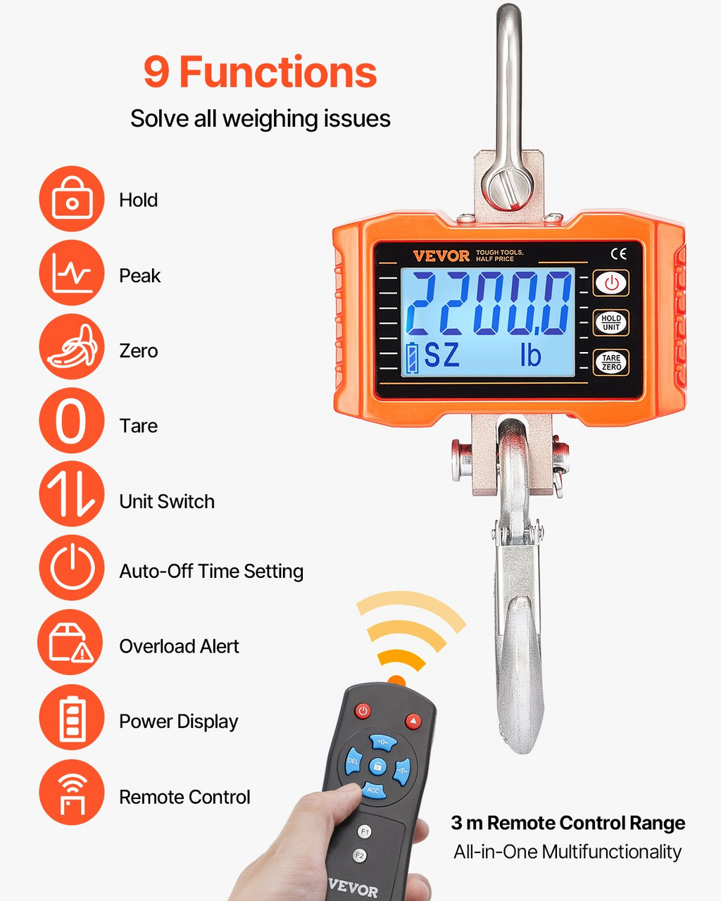 Balanza digital para grúa, 1000 kg (2200 lbs) | VEVOR