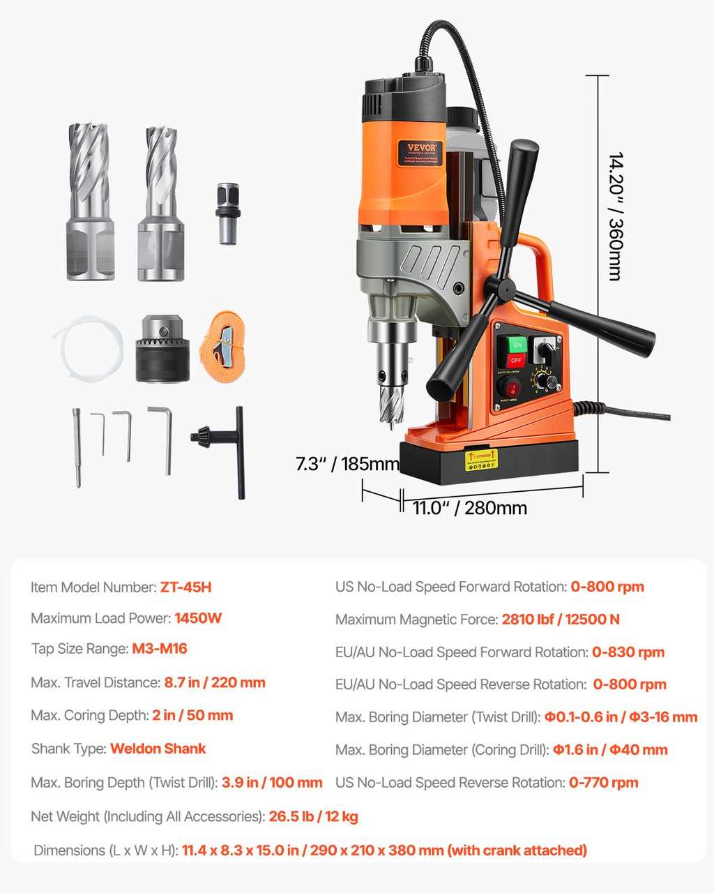 Taladro magnético, motor de 1450 W | VEVOR