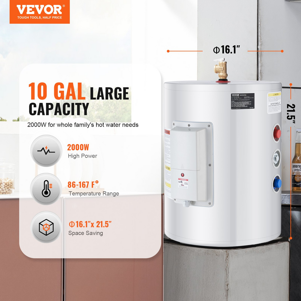 Calentador de agua eléctrico, tanque de 10 galones | VEVOR