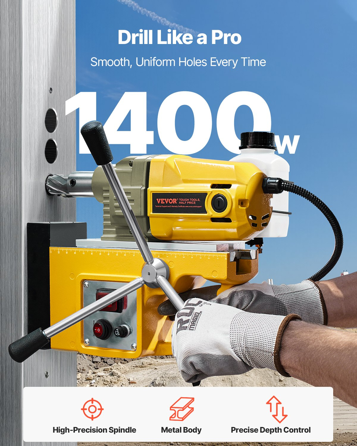 Taladro magnético, motor de 1400 W | VEVOR