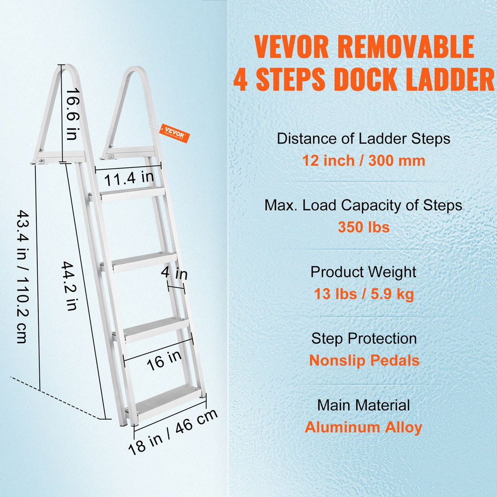 Escalera de muelle, 4 peldaños desmontables