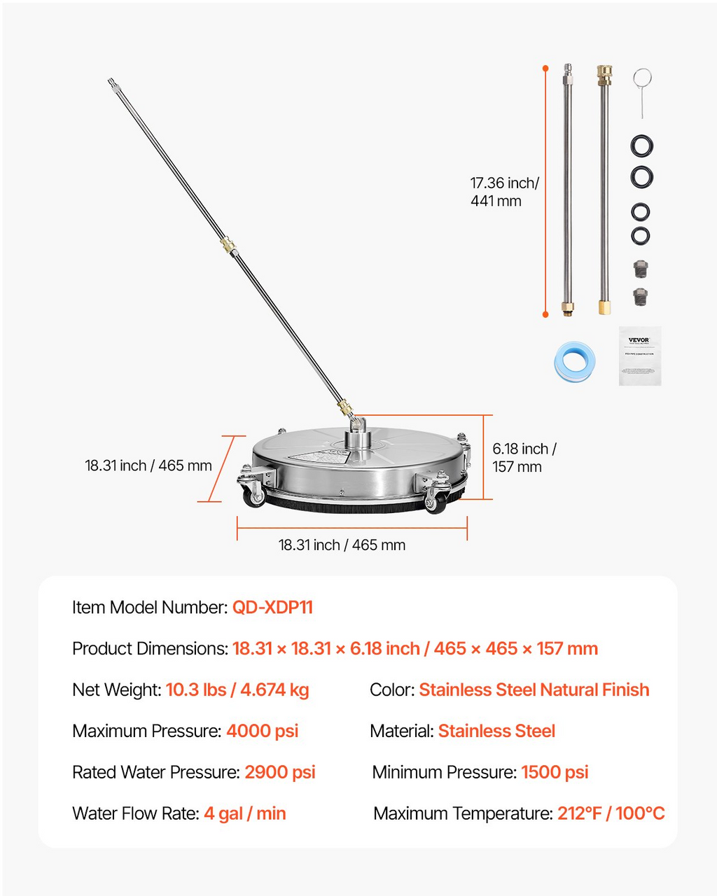 Limpiador de superficies para hidrolavadora de 45 cm (18") | VEVOR