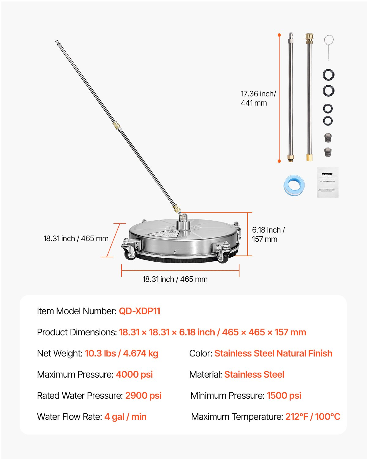 Limpiador de superficies para hidrolavadora de 45 cm (18") | VEVOR