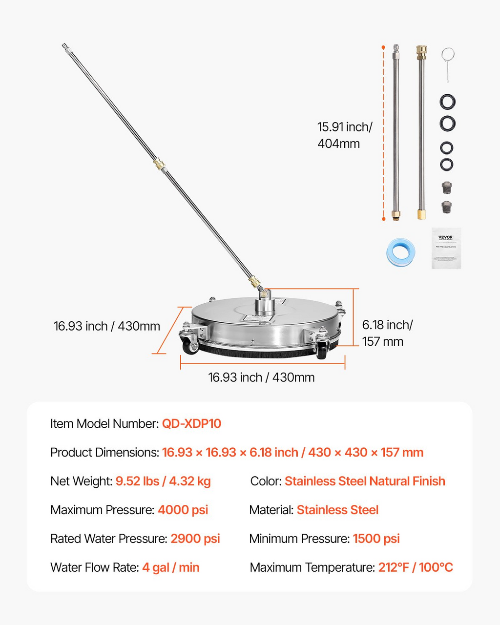 Limpiador de superficies para hidrolavadora de 16.5" | VEVOR