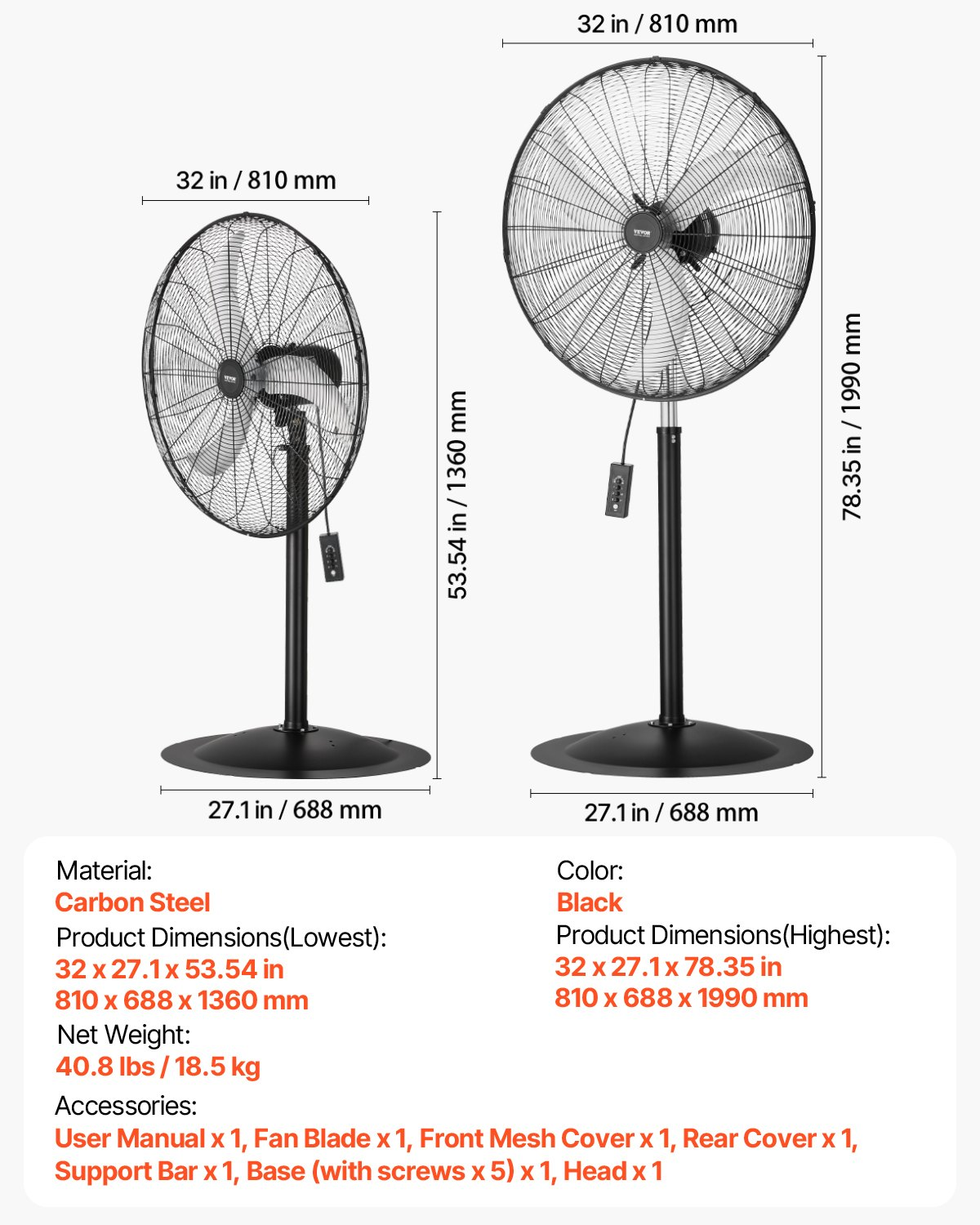 Ventilador de pedestal industrial, 76 cm (30 pulgadas) | VEVOR