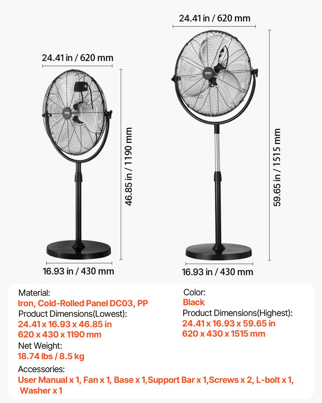 Ventilador de pedestal industrial | VEVOR