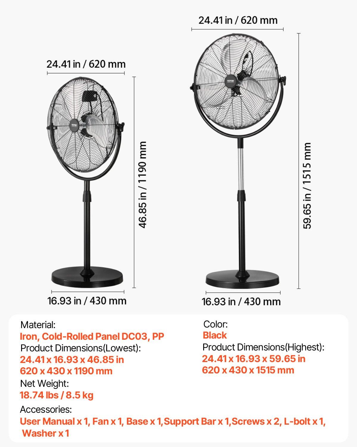 Ventilador de pedestal industrial | VEVOR
