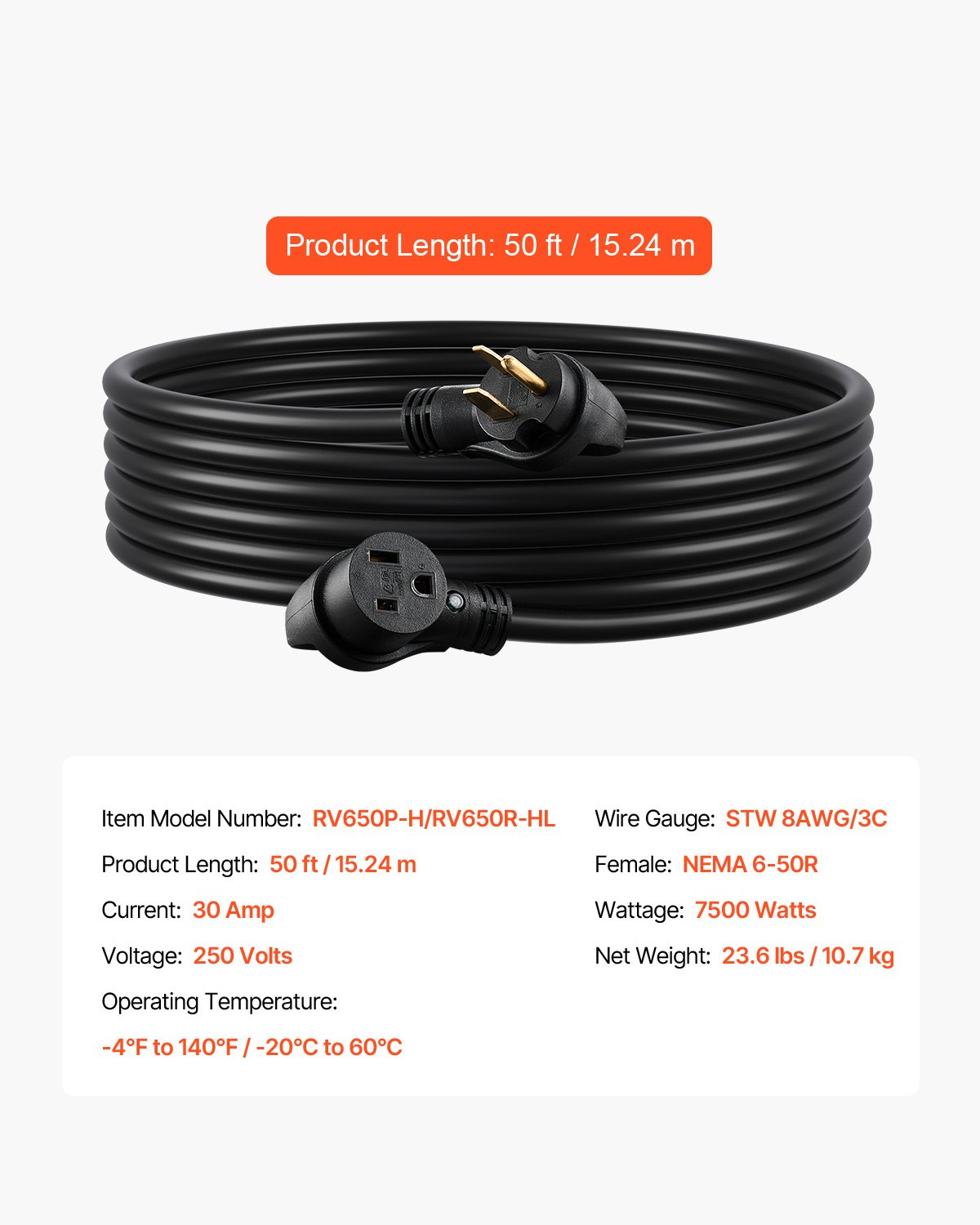 Cable de extensión para generador de 30 amperios | VEVOR