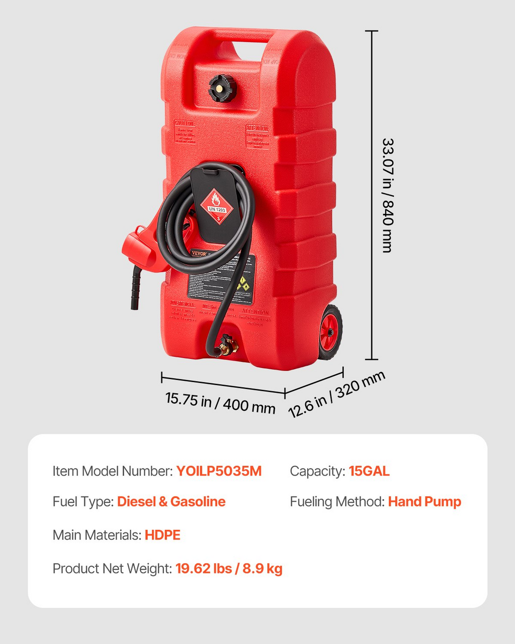 Tanque de combustible portátil de 15 galones con modos | VEVOR